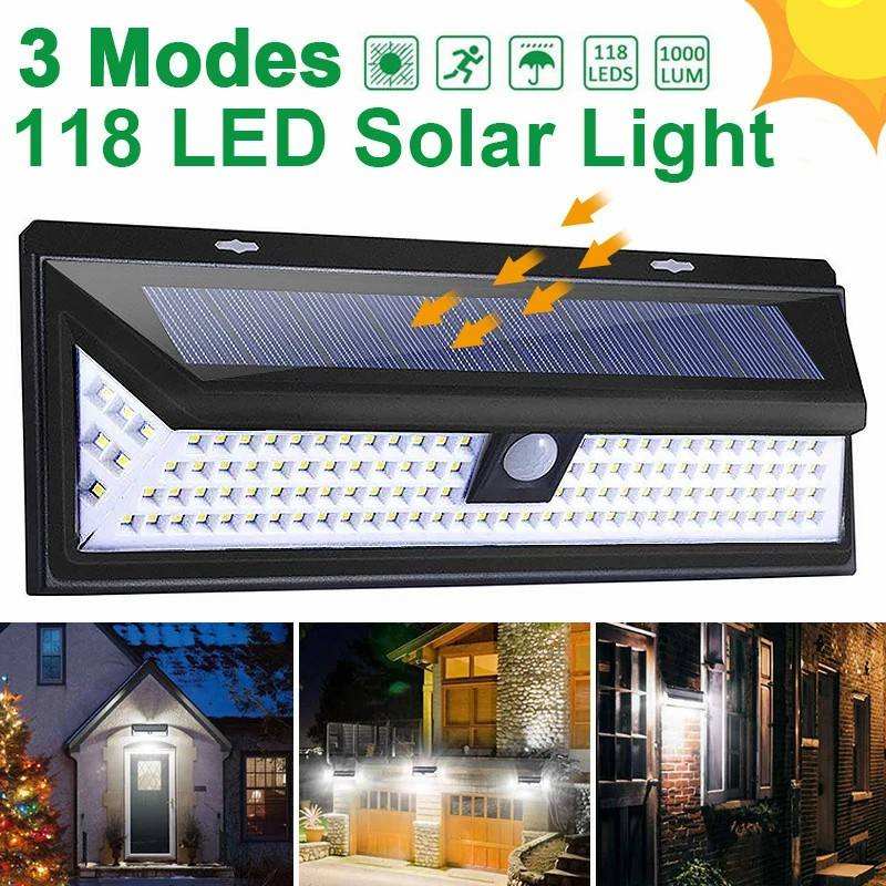 3 Modes 118/180LED LED Solar Wall Light with PIR Motion Sensor, IP65 Waterproof Outdoor Floodlight, Suitable for Garden Decoration