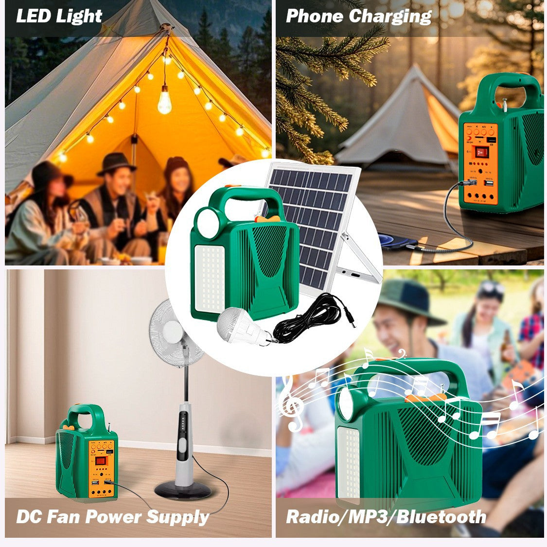 Portable Off-Grid Solar Power System - 24,000mAh Power Bank, FM Radio, Bluetooth Speaker, DC Fan & Multi-Light Output for Camping & Emergency Use