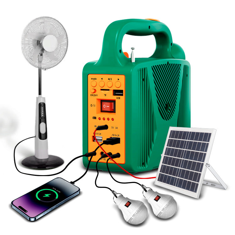Portable Off-Grid Solar Power System - 24,000mAh Power Bank, FM Radio, Bluetooth Speaker, DC Fan & Multi-Light Output for Camping & Emergency Use