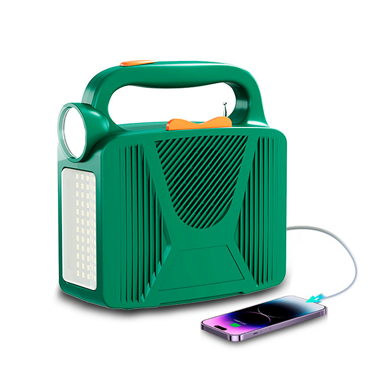 Portable Off-Grid Solar Power System - 24,000mAh Power Bank, FM Radio, Bluetooth Speaker, DC Fan & Multi-Light Output for Camping & Emergency Use